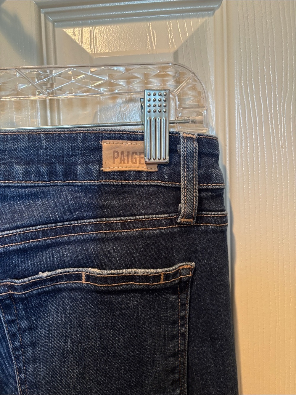 PAIGE Lou Lou Flare Jeans Medium Wash Forward Seam Split Hem Blue Denim size 28 - Picture 9 of 9